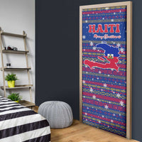 Haiti Christmas Door Cover with Blue Red Xmas Santa Snowflake and Map - Wonder Print Shop