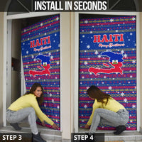 Haiti Christmas Door Cover with Blue Red Xmas Santa Snowflake and Map - Wonder Print Shop