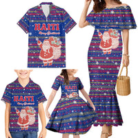 Haiti Christmas Family Matching Mermaid Dress and Hawaiian Shirt with Blue Red Xmas Santa Snowflake and Map - Wonder Print Shop