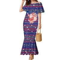 Haiti Christmas Family Matching Mermaid Dress and Hawaiian Shirt with Blue Red Xmas Santa Snowflake and Map - Wonder Print Shop