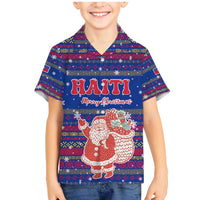 Haiti Christmas Family Matching Mermaid Dress and Hawaiian Shirt with Blue Red Xmas Santa Snowflake and Map - Wonder Print Shop