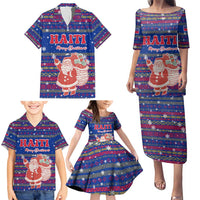 Haiti Christmas Family Matching Puletasi and Hawaiian Shirt with Blue Red Xmas Santa Snowflake and Map - Wonder Print Shop