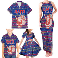 Haiti Christmas Family Matching Tank Maxi Dress and Hawaiian Shirt with Blue Red Xmas Santa Snowflake and Map - Wonder Print Shop