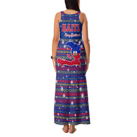 Haiti Christmas Family Matching Tank Maxi Dress and Hawaiian Shirt with Blue Red Xmas Santa Snowflake and Map - Wonder Print Shop