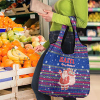 Haiti Christmas Grocery Bag with Blue Red Xmas Santa Snowflake and Map - Wonder Print Shop