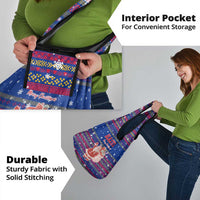 Haiti Christmas Grocery Bag with Blue Red Xmas Santa Snowflake and Map - Wonder Print Shop