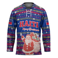 Haiti Christmas Hockey Jersey with Blue Red Xmas Santa Snowflake and Map - Wonder Print Shop