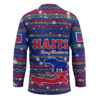 Haiti Christmas Hockey Jersey with Blue Red Xmas Santa Snowflake and Map - Wonder Print Shop