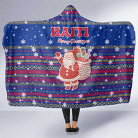 Haiti Christmas Hooded Blanket with Blue Red Xmas Santa Snowflake and Map - Wonder Print Shop