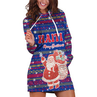 Haiti Christmas Hoodie Dress with Blue Red Xmas Santa Snowflake and Map - Wonder Print Shop