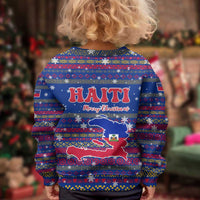 Haiti Christmas Kid Ugly Christmas Sweater with Blue Red Xmas Santa Snowflake and Map - Wonder Print Shop