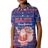 Haiti Christmas Kid Polo Shirt with Blue Red Xmas Santa Snowflake and Map - Wonder Print Shop