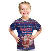 Haiti Christmas Kid T Shirt with Blue Red Xmas Santa Snowflake and Map - Wonder Print Shop