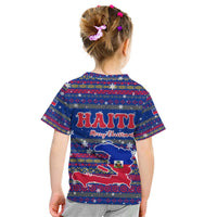 Haiti Christmas Kid T Shirt with Blue Red Xmas Santa Snowflake and Map - Wonder Print Shop