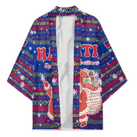 Haiti Christmas Kimono with Blue Red Xmas Santa Snowflake and Map - Wonder Print Shop