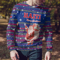 Haiti Christmas Ugly Christmas Sweater with Blue Red Xmas Santa Snowflake and Map - Wonder Print Shop