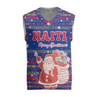 Haiti Christmas Knitted V-Neck Vest with Blue Red Xmas Santa Snowflake and Map - Wonder Print Shop