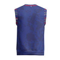 Haiti Christmas Knitted V-Neck Vest with Blue Red Xmas Santa Snowflake and Map - Wonder Print Shop