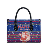 Haiti Christmas Leather Bag with Blue Red Xmas Santa Snowflake and Map - Wonder Print Shop