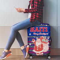 Haiti Christmas Luggage Cover with Blue Red Xmas Santa Snowflake and Map - Wonder Print Shop