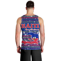 Haiti Christmas Men Tank Top with Blue Red Xmas Santa Snowflake and Map - Wonder Print Shop