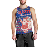 Haiti Christmas Men Tank Top with Blue Red Xmas Santa Snowflake and Map - Wonder Print Shop