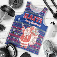 Haiti Christmas Men Tank Top with Blue Red Xmas Santa Snowflake and Map - Wonder Print Shop