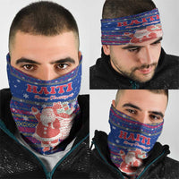 Haiti Christmas Neck Gaiter with Blue Red Xmas Santa Snowflake and Map - Wonder Print Shop