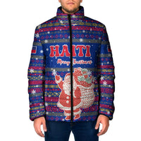 Haiti Christmas Padded Jacket with Blue Red Xmas Santa Snowflake and Map - Wonder Print Shop