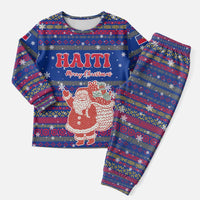 Haiti Christmas Pajama Set with Blue Red Xmas Santa Snowflake and Map - Wonder Print Shop