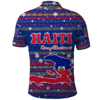 Haiti Christmas Polo Shirt with Blue Red Xmas Santa Snowflake and Map - Wonder Print Shop