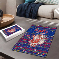 Haiti Christmas Puzzle with Blue Red Xmas Santa Snowflake and Map - Wonder Print Shop