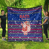 Haiti Christmas Quilt with Blue Red Xmas Santa Snowflake and Map - Wonder Print Shop