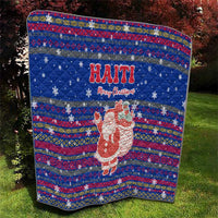 Haiti Christmas Quilt with Blue Red Xmas Santa Snowflake and Map - Wonder Print Shop