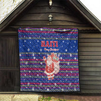 Haiti Christmas Quilt with Blue Red Xmas Santa Snowflake and Map - Wonder Print Shop