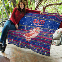 Haiti Christmas Quilt with Blue Red Xmas Santa Snowflake and Map - Wonder Print Shop