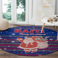 Haiti Christmas Round Carpet with Blue Red Xmas Santa Snowflake and Map - Wonder Print Shop