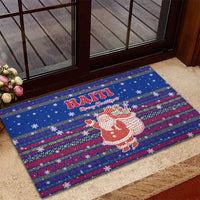 Haiti Christmas Rubber Doormat with Blue Red Xmas Santa Snowflake and Map - Wonder Print Shop