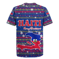 Haiti Christmas Rugby Jersey with Blue Red Xmas Santa Snowflake and Map - Wonder Print Shop