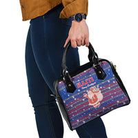 Haiti Christmas Shoulder Handbag with Blue Red Xmas Santa Snowflake and Map - Wonder Print Shop