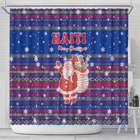 Haiti Christmas Shower Curtain with Blue Red Xmas Santa Snowflake and Map - Wonder Print Shop