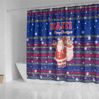 Haiti Christmas Shower Curtain with Blue Red Xmas Santa Snowflake and Map - Wonder Print Shop