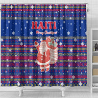 Haiti Christmas Shower Curtain with Blue Red Xmas Santa Snowflake and Map - Wonder Print Shop