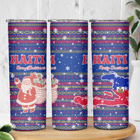 Haiti Christmas Skinny Tumbler with Blue Red Xmas Santa Snowflake and Map - Wonder Print Shop