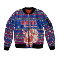 Haiti Christmas Sleeve Zip Bomber Jacket with Blue Red Xmas Santa Snowflake and Map - Wonder Print Shop