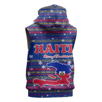 Haiti Christmas Sleeveless Hoodie with Blue Red Xmas Santa Snowflake and Map - Wonder Print Shop