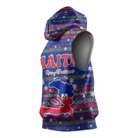 Haiti Christmas Sleeveless Hoodie with Blue Red Xmas Santa Snowflake and Map - Wonder Print Shop