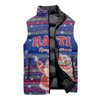 Haiti Christmas Sleeveless Puffer Jacket with Blue Red Xmas Santa Snowflake and Map - Wonder Print Shop
