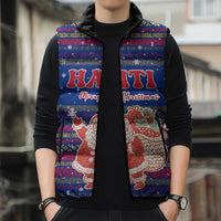 Haiti Christmas Sleeveless Puffer Jacket with Blue Red Xmas Santa Snowflake and Map - Wonder Print Shop