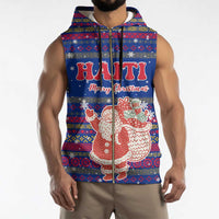 Haiti Christmas Sleeveless Zip Hoodie with Blue Red Xmas Santa Snowflake and Map - Wonder Print Shop